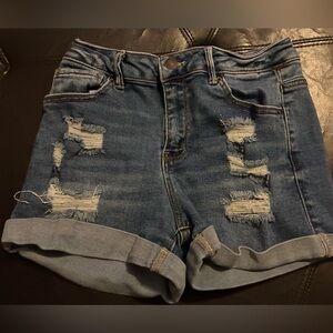 Wax Jean Blue Distressed Jean Shorts